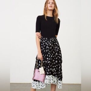 Maje Raprina Black White Mixed Material Midi Dress, Size M/EU 38/US 6